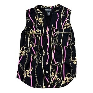 Frank Lyman Design Collect Womens Black Chain Print Sleeveless V Neck Top sz 6